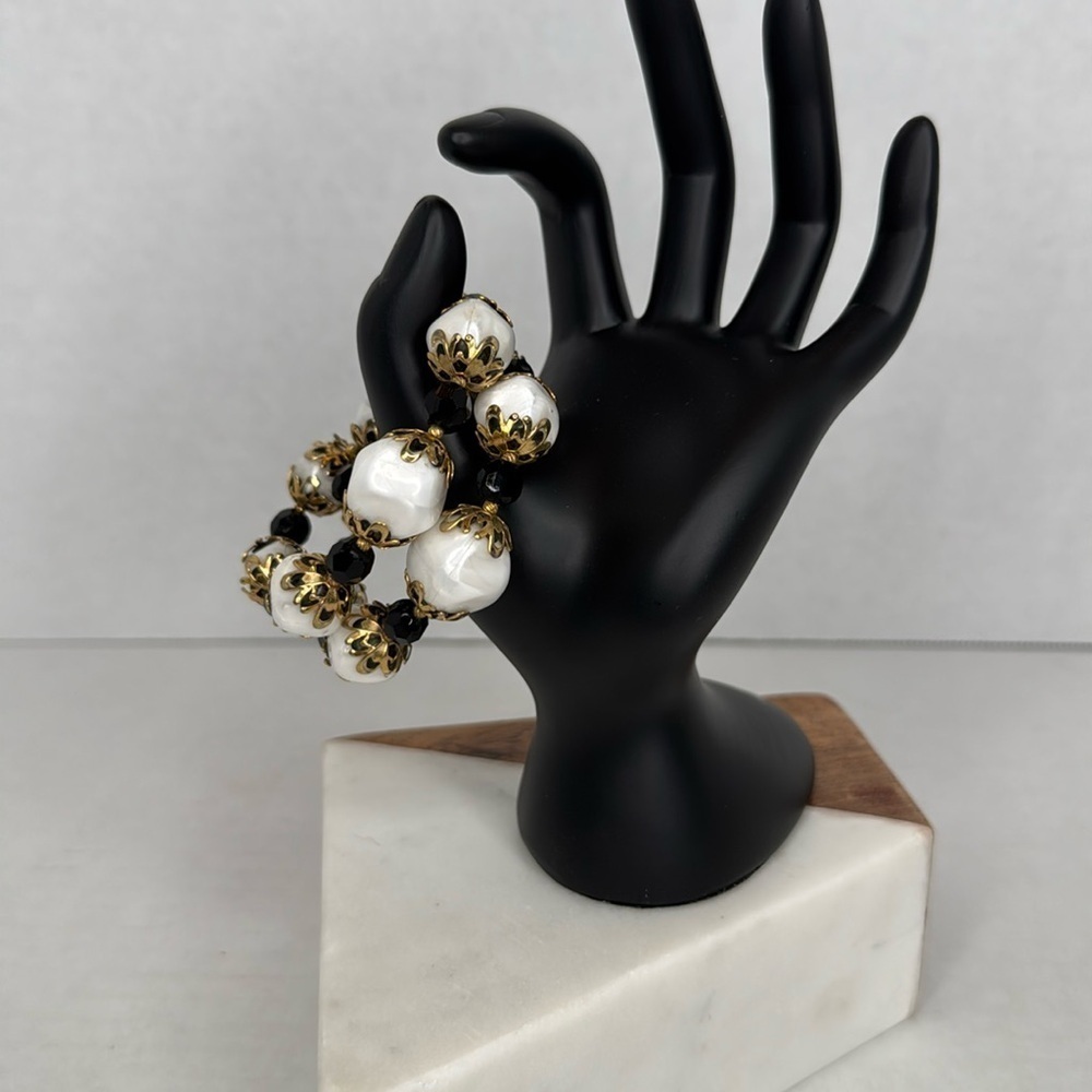 Iconic 1950s Memory Wire Bracelet Black and White with Gold Accents MCM lot C8